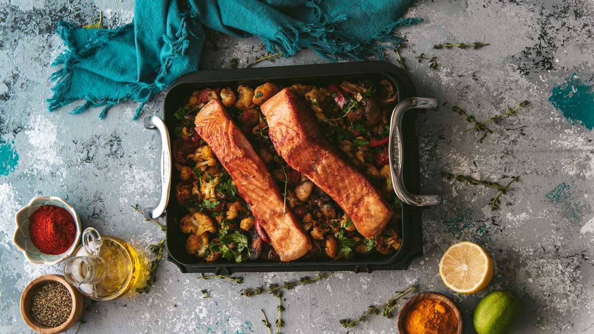 Grilled Salmon With Mushrooms And Cauliflower-1