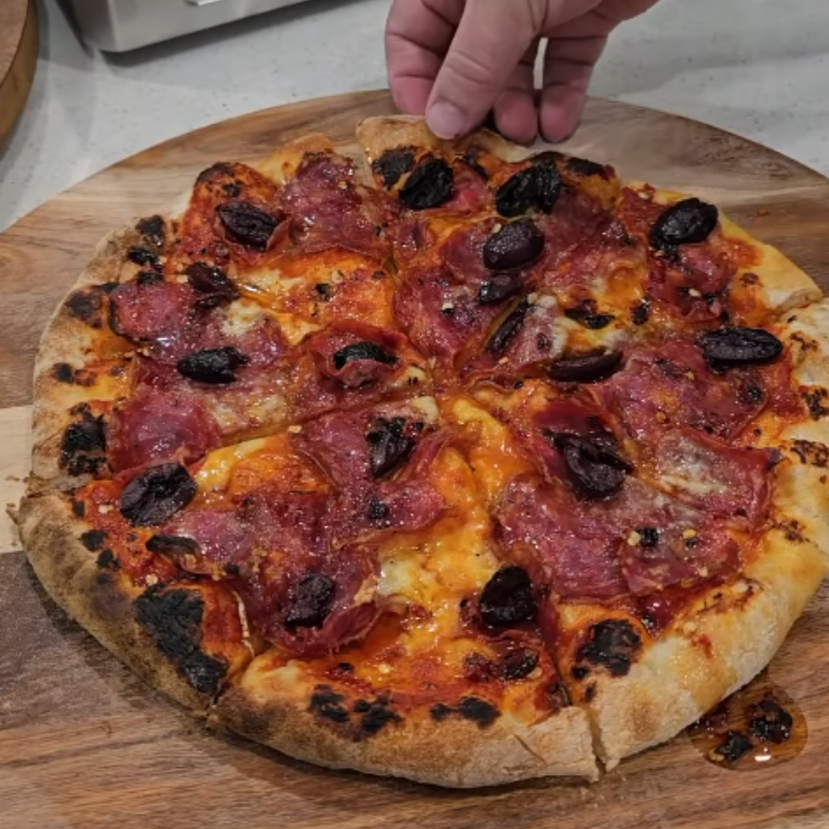 Salami, Olive And Hot Honey Pizza-1