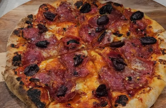 Salami, Olive And Hot Honey Pizza
