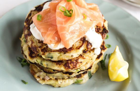 Zucchini & Herb Fritters With Smoked Salmon