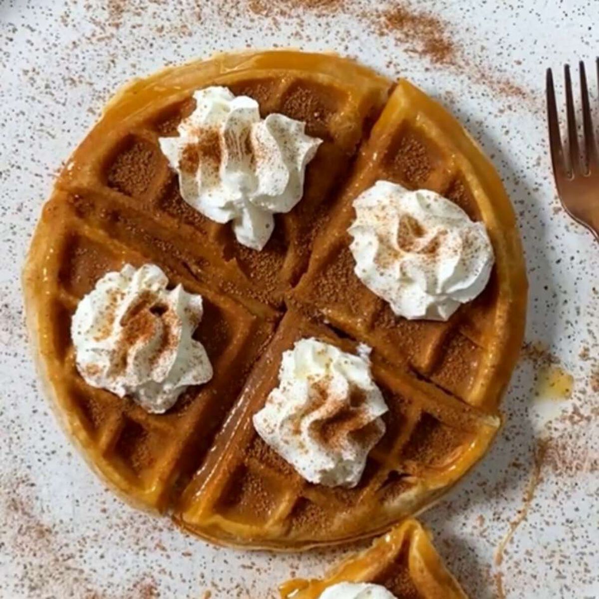 Cinnamon Churro Waffles With Coconut Cream & Caramel Dipping Sauce-1