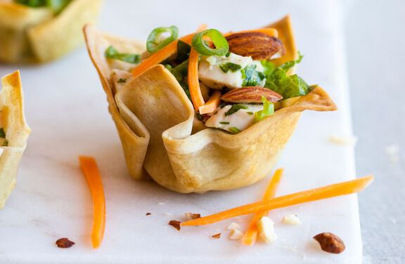 Crispy Wonton Chicken Salad Cups