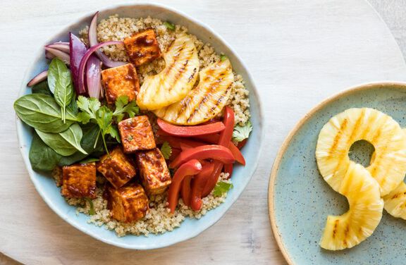 Grilled Pineapple & Marinated Tofu Salad With Quinoa