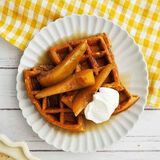 Chai Spiced Waffles Topped With Ginger Poached Pears-1