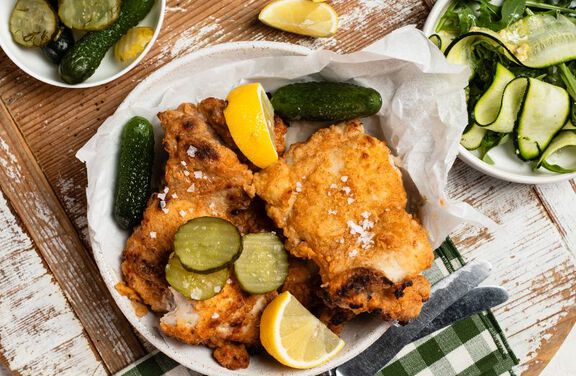 Air Fried Buttermilk Crispy Chicken With Zucchini Slaw