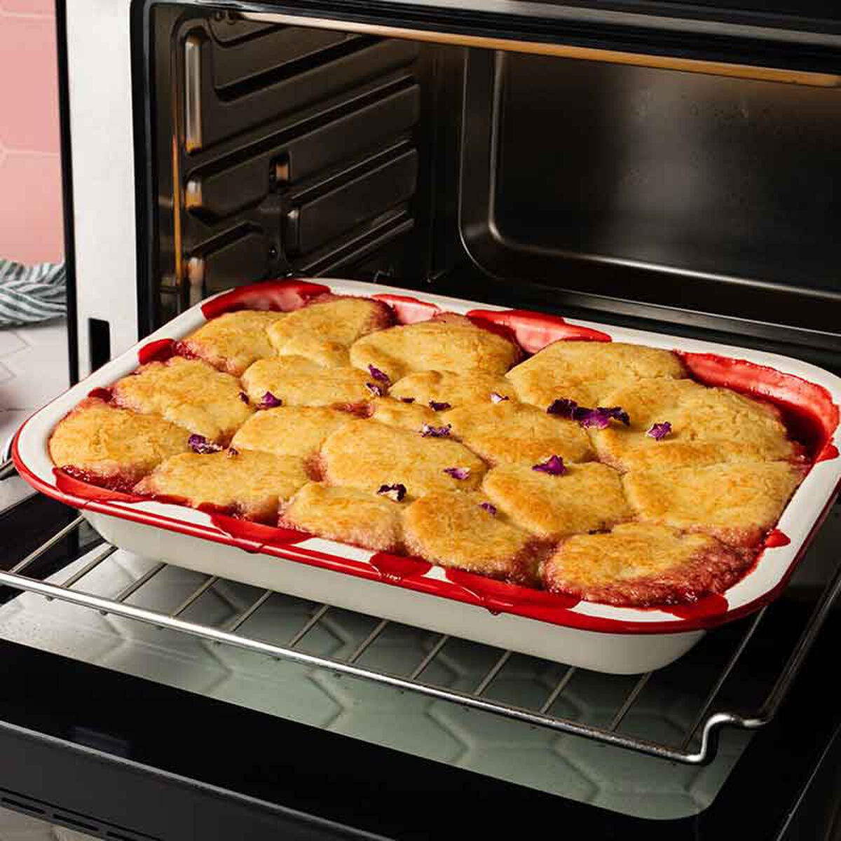 Strawberry, Rhubarb And Rose Cobbler-1