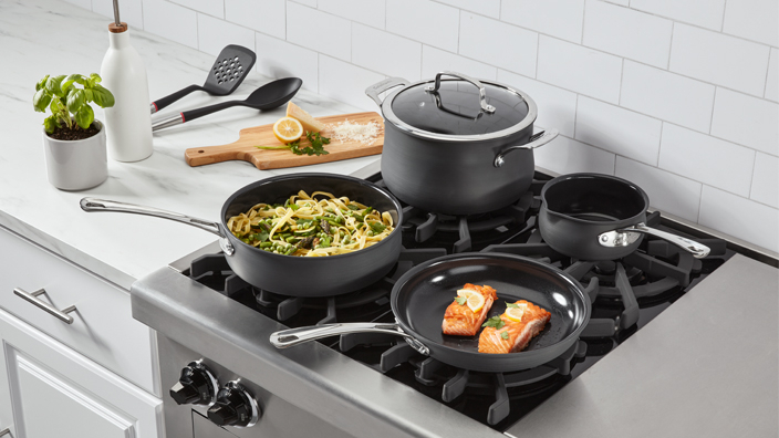 cookware pans on a stove range