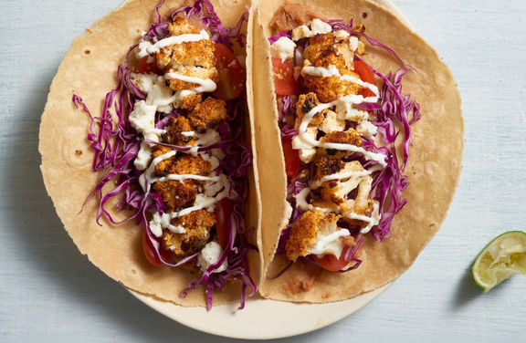 Roasted Cauliflower Tacos With Lime Crema