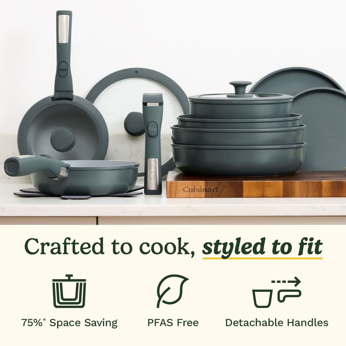 Cuisinart ClickSmart&trade; Ceramic Cookware Set with Detachable Handles 18pc, , large 2