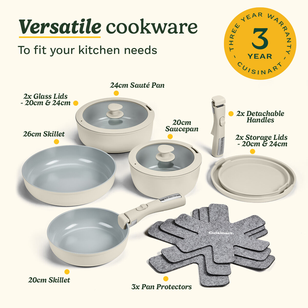 Cuisinart ClickSmart&trade; Ceramic Cookware Set with Detachable Handles 13pc, , large 10